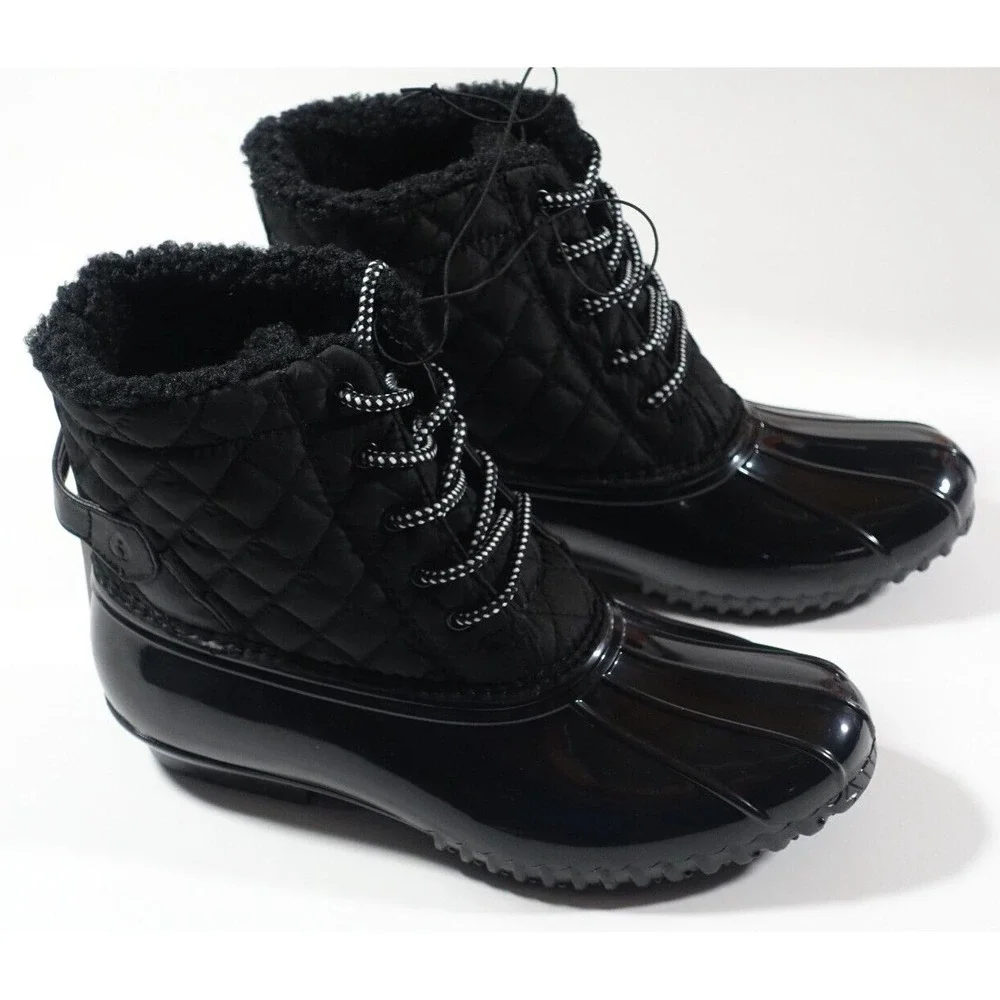 Sporto Andie Duck Boots Women 9 Black Water Repellant Lightweight Pull Tab